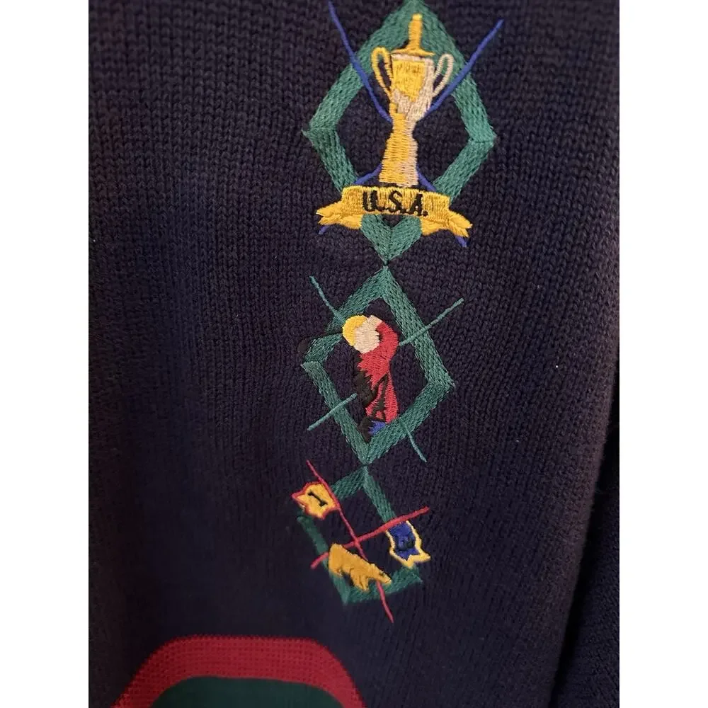 Vintage Golden Bear~Jack Nicklaus Embroidered Golf Sweater Cotton Made In USA XL